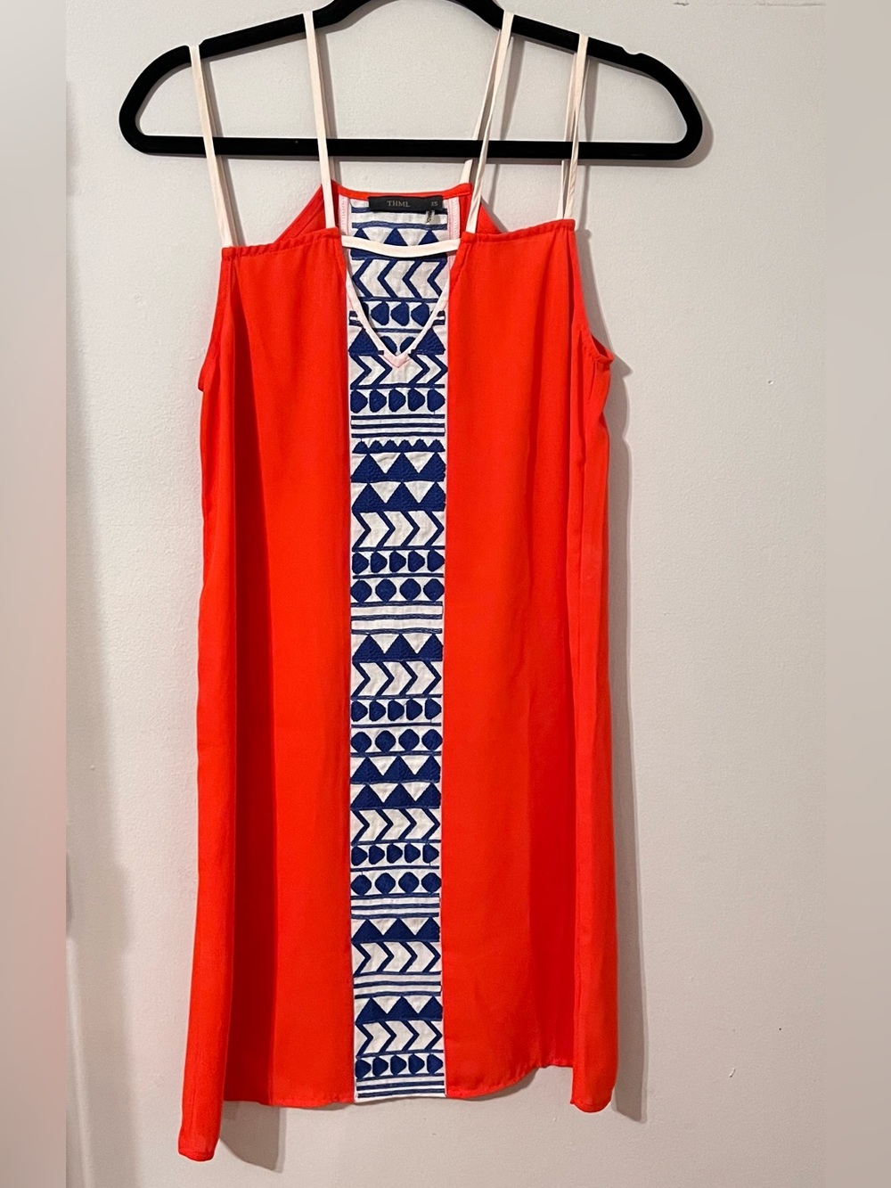 THML Bright Orange Shift Dress with Navy & White Center Panel